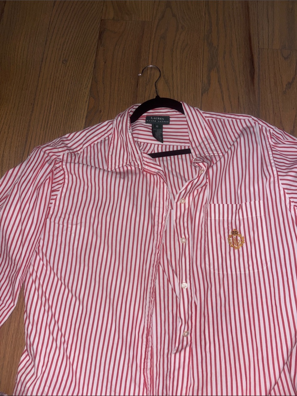 Lauren Ralph Lauren Red and White Striped Button-Down Shirt